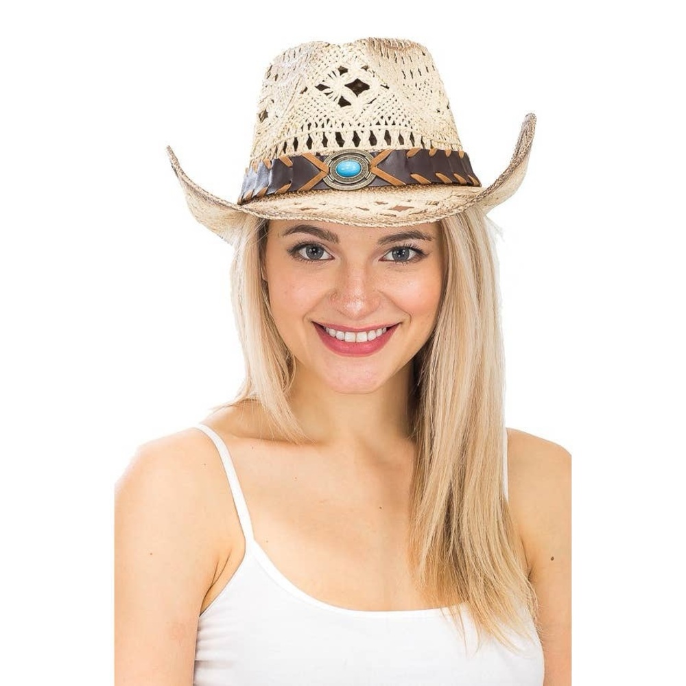 Festival Ready! Elegant Cream and Brown Western Hat